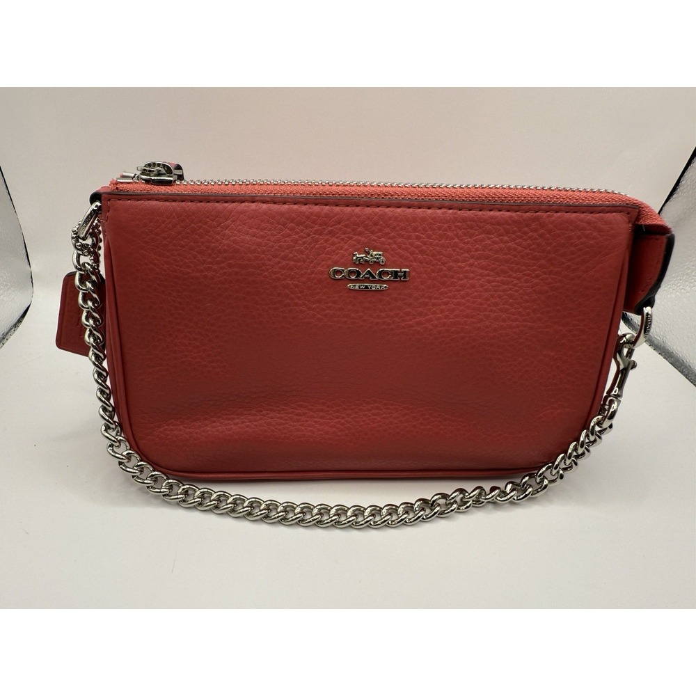 Coach‎ Large Wristlet Women OS Strawberry Pink Pebbled Leather Chain F53340 NWT